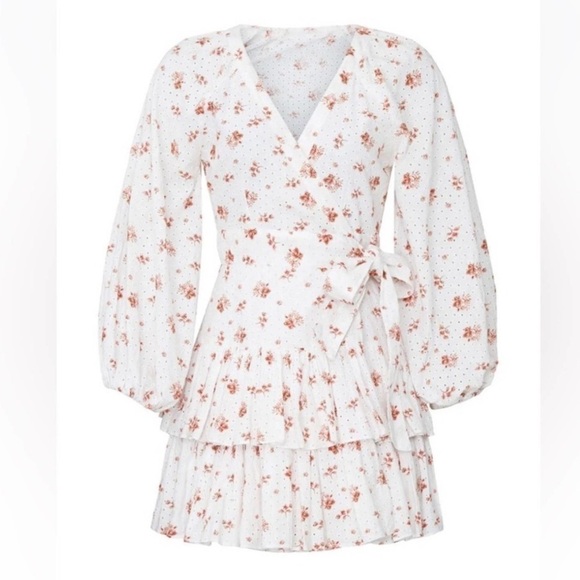 Maia Bergman Ines Floral Eyelet Wrap Mini Dress Size L - Picture 4 of 16